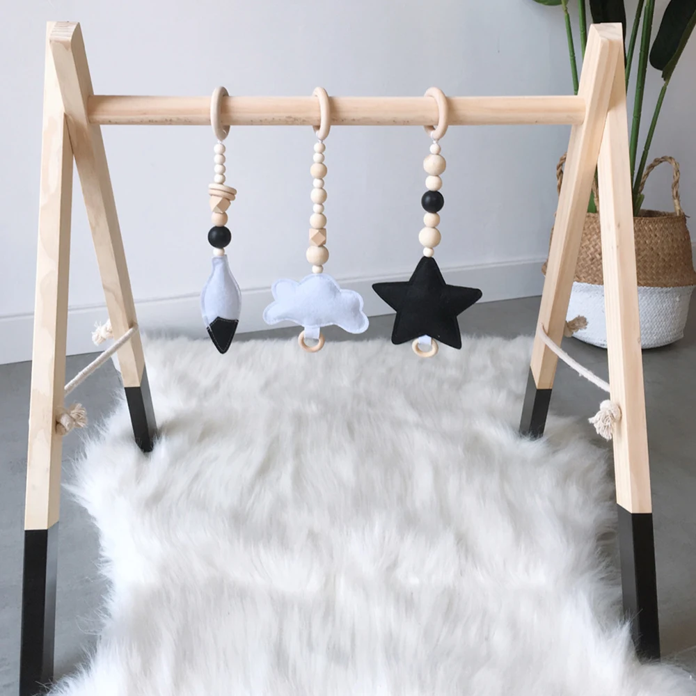 

3Pcs Ins Nordic Style Baby Gym Wood Toys Solid Wood Felt Star Cloud Shape Pendant Hanging Ornaments Kids Room Decor Baby Gym Toy