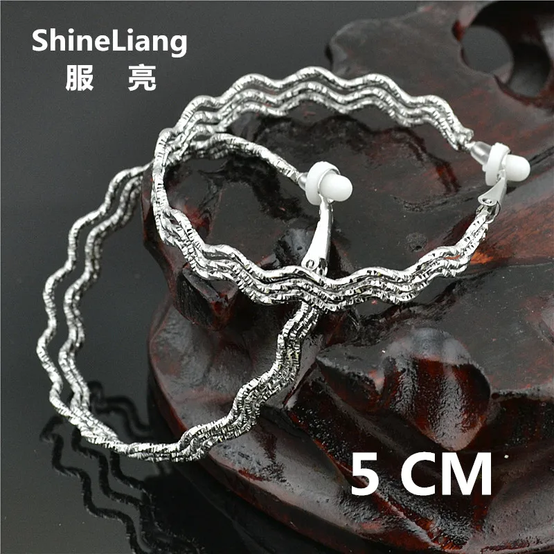 silver clip 5cm Женские серьги-клипсы без пирсинга, Модные женские ювелирные изделия, большие круглые золотые серебряные серьги,, женская серьга - Окраска металла: silver clip 5cm