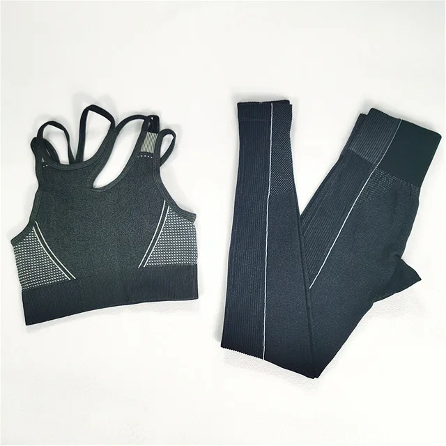 Seamless Sport Set Women 2 Pieces Crop Top Bra Long Leggings Sport Suit Workout Outfit Active Fitness Yoga Gym Wear