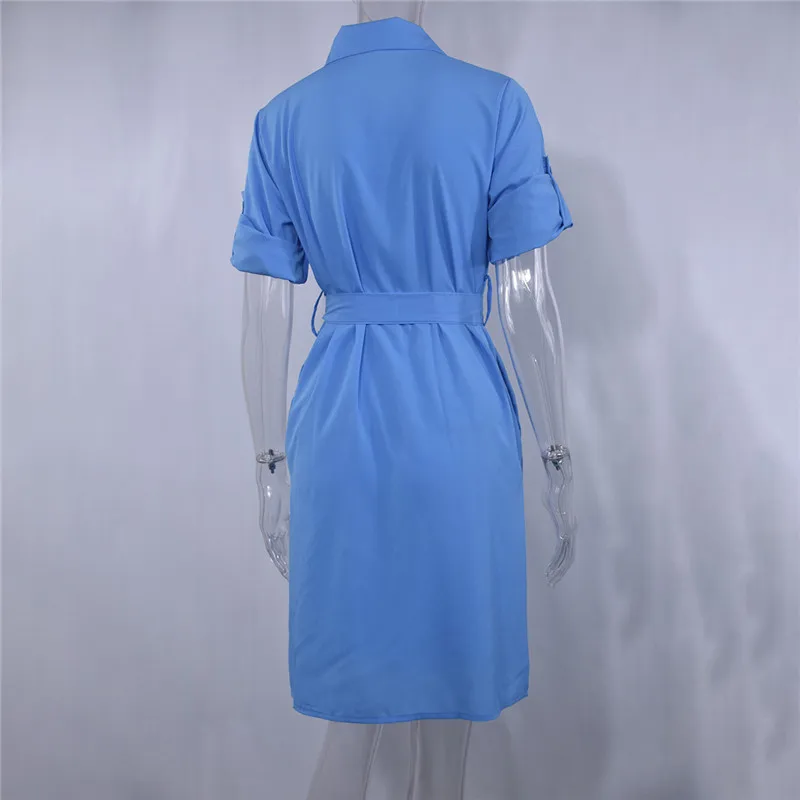 

Fashion Collar Party Autumn Shirt Dress Women Solid Three Quarter Sleeve Summer Dress Plus Size Casual Vestidos Robe