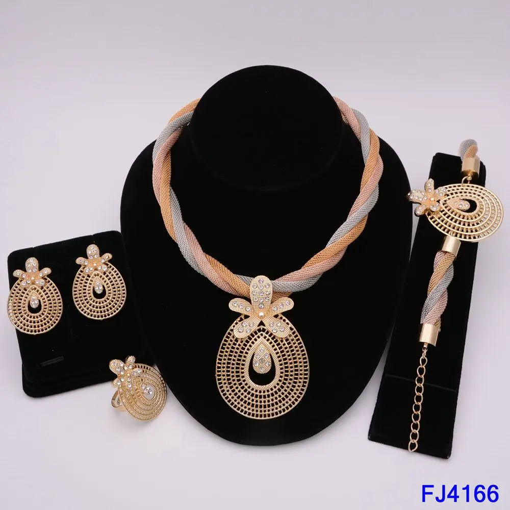 

Модные африканские золотые ювелирные изделия из Дубая, нигерийское ожерелье с кристаллами, серьги-кольца, женские итальянские Свадебные Юв...