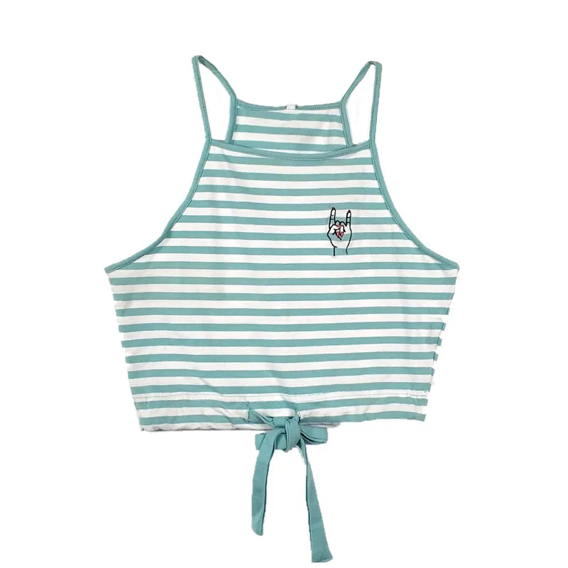 

Women's Finger Up Embroidery Strip Crop Top Tank