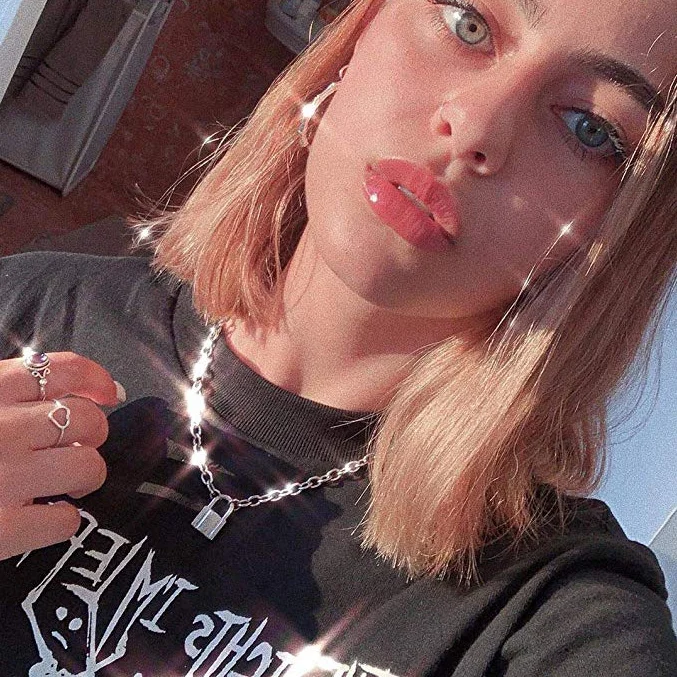 

Rock Choker Lock Necklace Layered Chain On The Neck With Lock Punk Jewelry Mujer Key Padlock Pendant Necklace For Women Gift