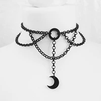 moon gothic chains o ring choker black moon necklace crescent moon pendant