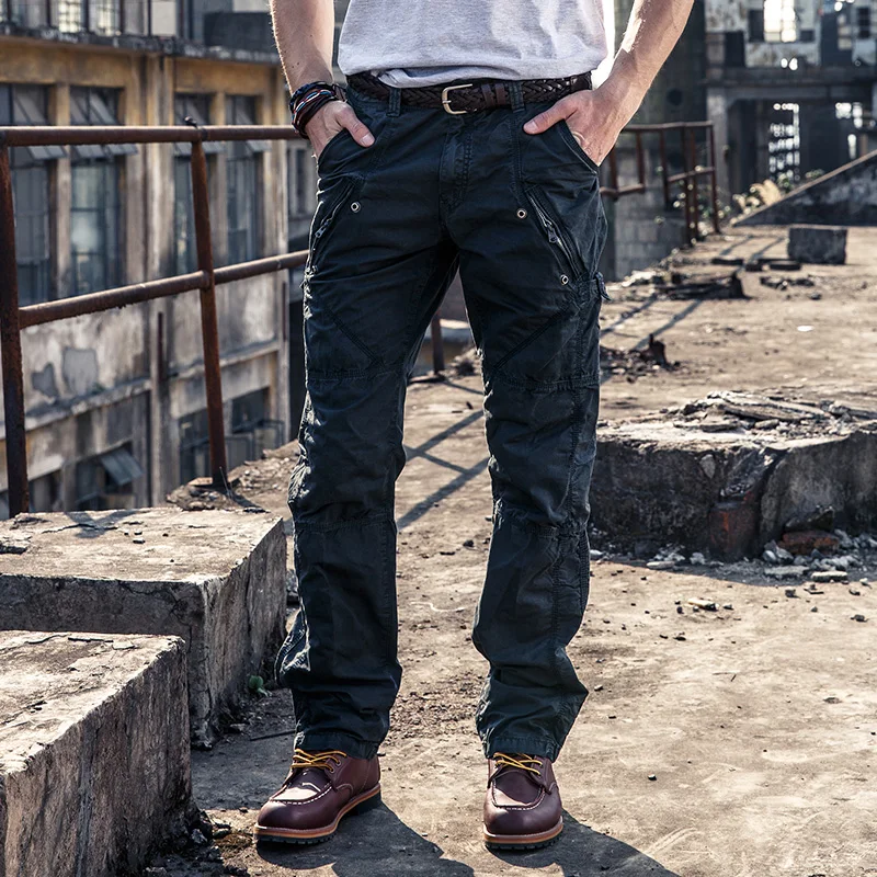 Мужские брюки-карго в стиле милитари свободные с несколькими карманами