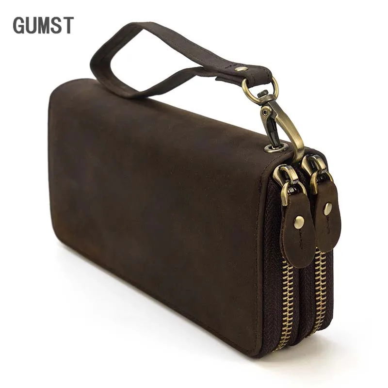 

GUMST New Style Leather Purse Wallet For Men Women Male Female Long Wallet 100% Genuine Leather Zip Phone Wallets Ladies Girls