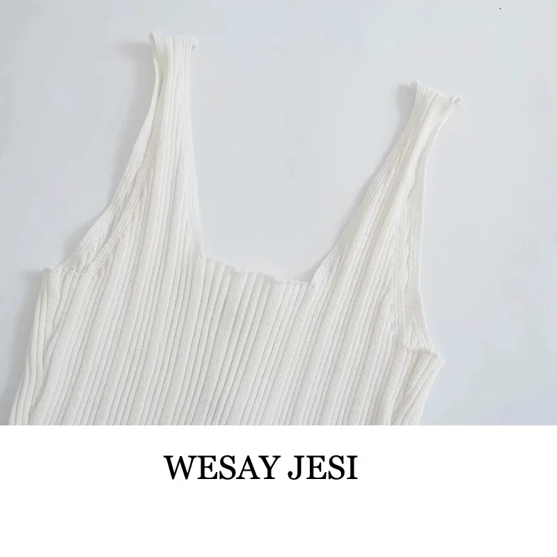 

WESAY JESI 2021 Summer New Women's Camisole U-Neck Hook-Style Pit Stripe Short Umbilical Slim Slimming Knit Solid Color Top