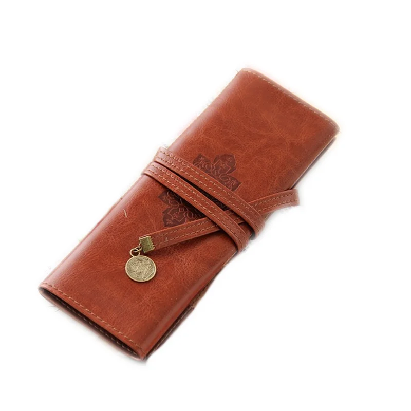 

1Pcs Leather Pencil Bag Retro Vintage Pencil Pen Case Portable Makeup Brushes Bag School Stationery Supplies Pencil Bags