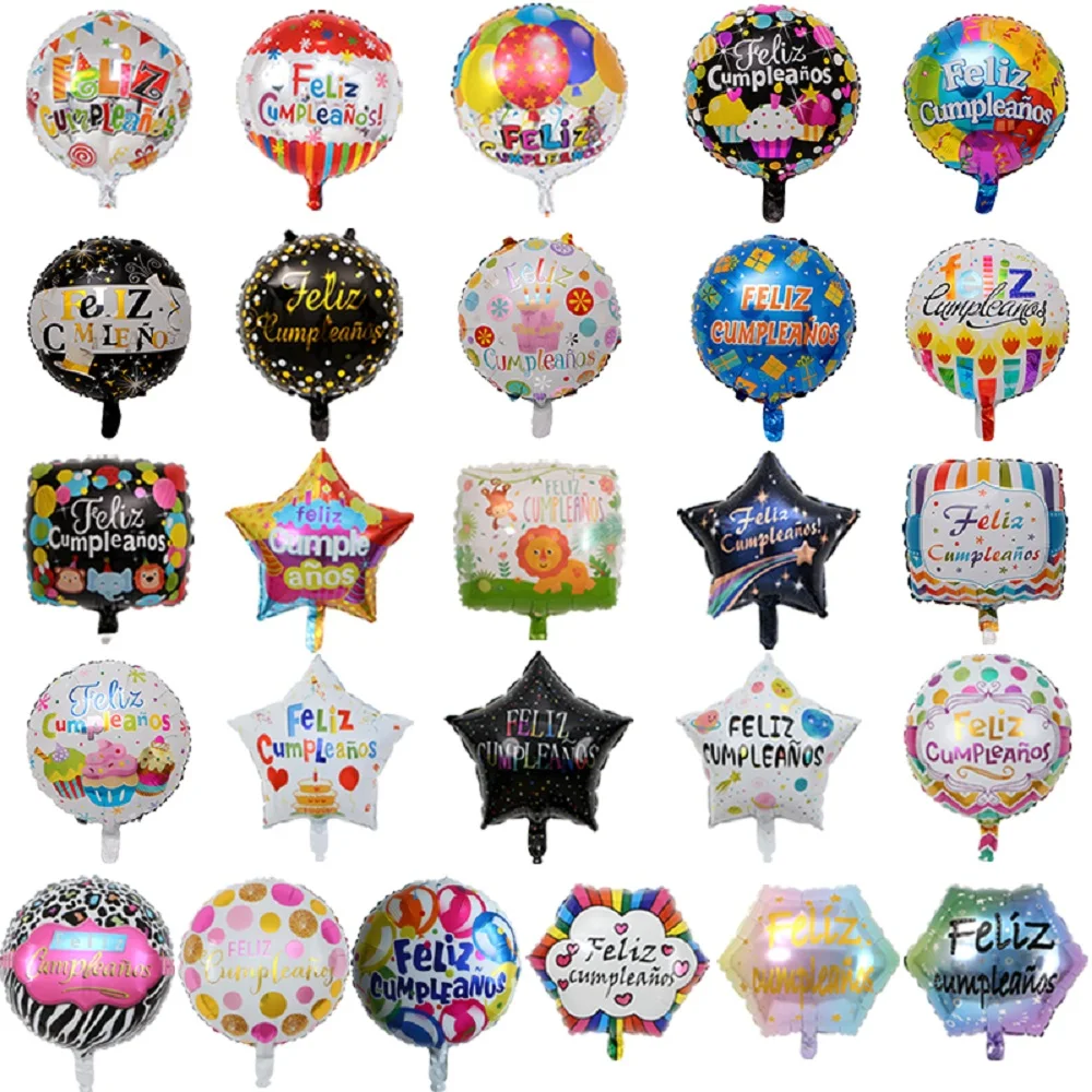 

10pcs/lot 18inch Feliz cumpleanos Spanish birthday balloons round mylar helium ballon happy birthday party air globos baloes