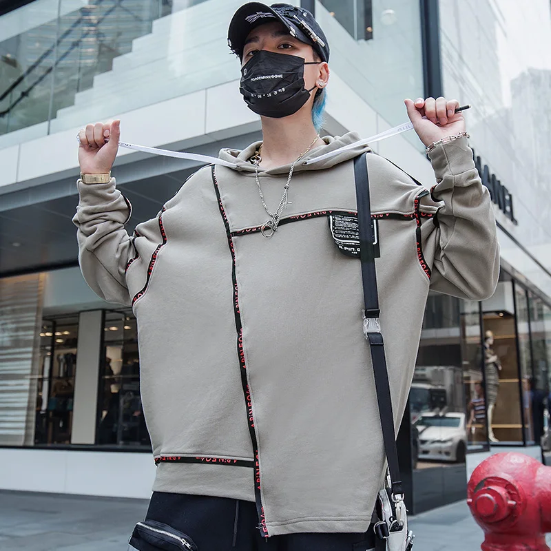 Мужская толстовка асимметричного покроя хлопковая в стиле хип-хоп черного и