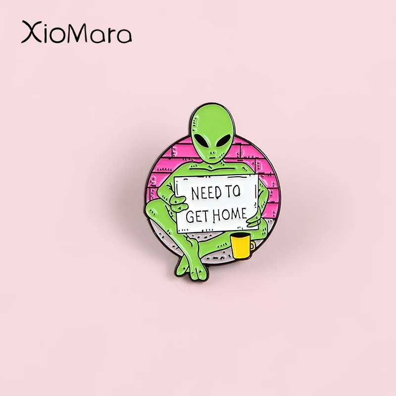 Зеленый Инопланетянин Эмаль Булавка космическая Вселенная UFO Meme Wanderlust ювелирный