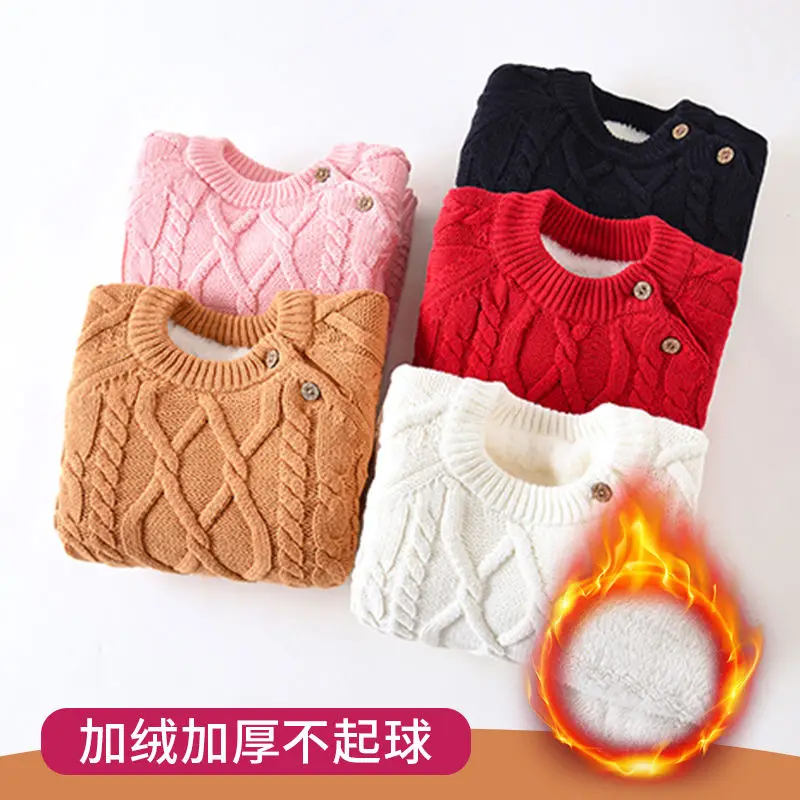 

Детские осенне-зимние плотные топы для малышей, детский теплый свитер для девочек, милый вязаный пуловер карамельных цветов с длинным рукав...