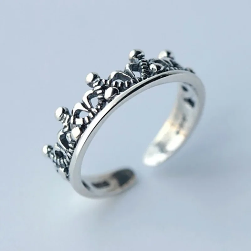 

VENTFILLE 925 Sterling Silver Japanese and Korean Version of Retro Crown Opening Simple and Old Ring