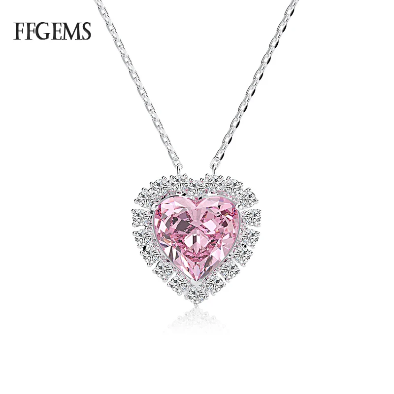 

FFGems 100% Стерлинговое Серебро 925 пробы созданное Moissanite сапфир рубин подвеска в форме сердца для ожерелья ювелирные украшения для женщин Свадьба оптовая продажа