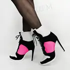 BERZIMERочень женские ботильоны на высоком каблуке; Короткие ботинки на шнуровке; Обувь унисекс в стиле пэчворк; Большие размеры 39, 43, 45, 47