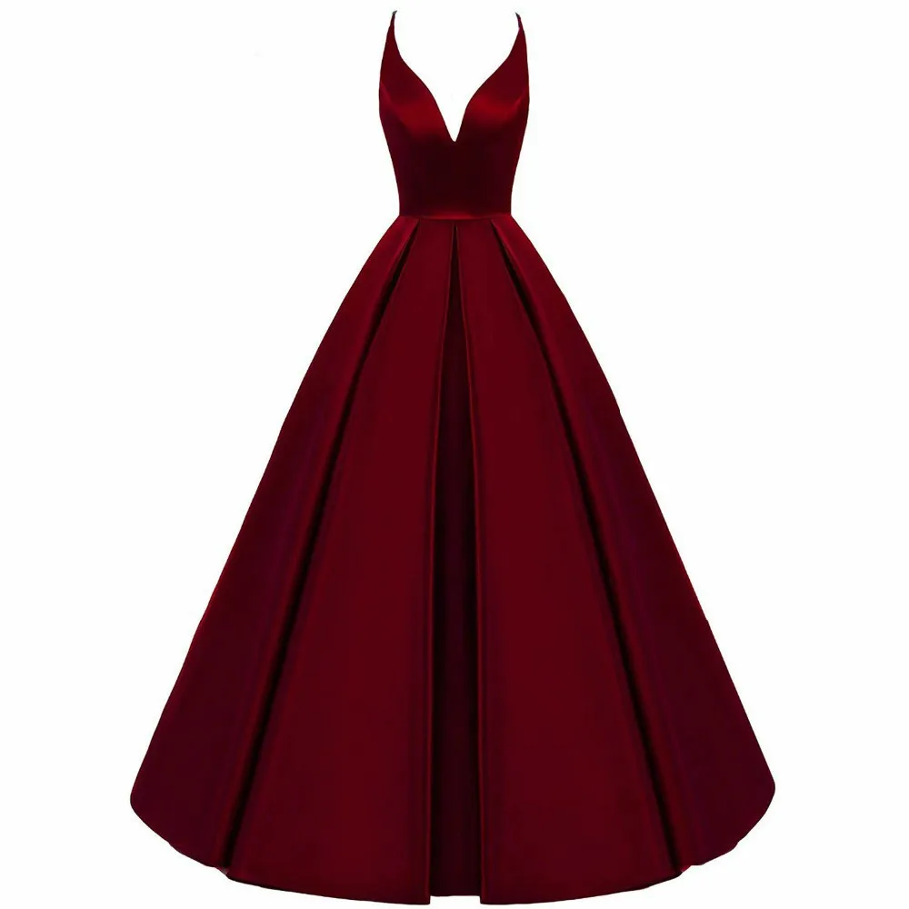 

2020 Spaghetti Straps Cross Back Burgundy Bridesmaid Dresses Long A Line V-Neck Satin Prom Formal Wedding Party Dresses