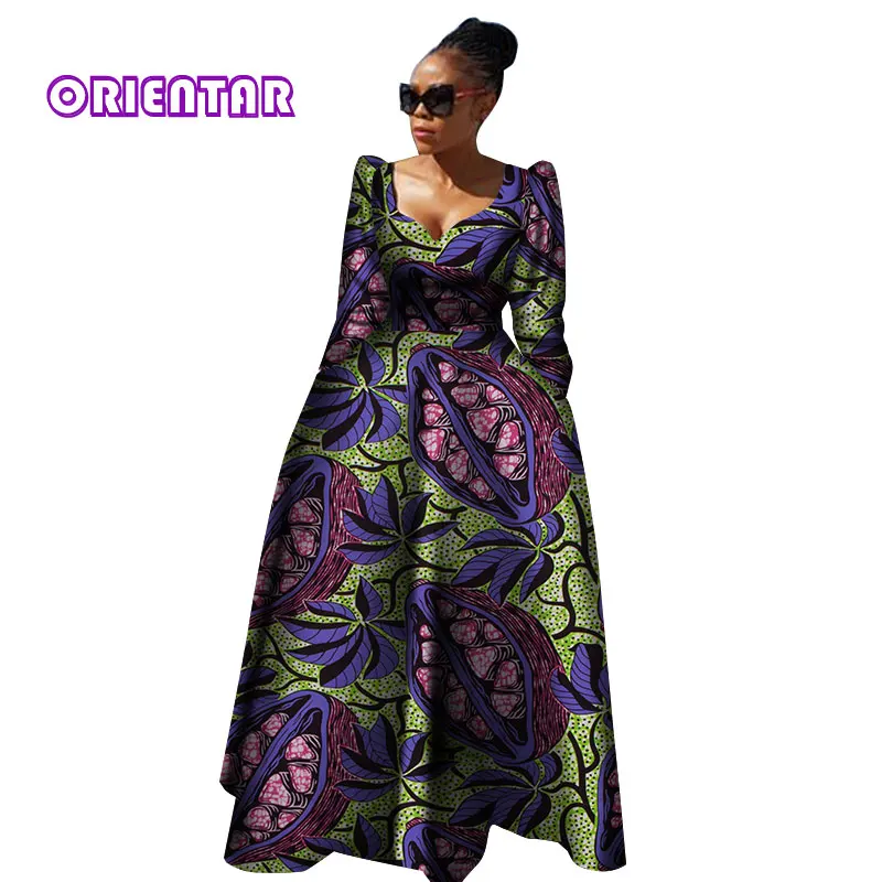 Женская африканская одежда Bazin Riche Robe Africaine, Африканское платье, Осеннее женское длинное платье больших размеров из чистого хлопка WY2849 - Цвет: 22