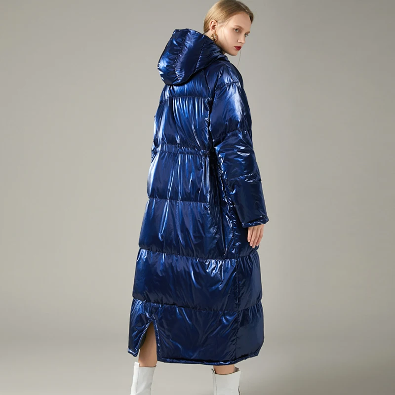 Женский пуховик средней длины на белом утином пуху Свободный теплый большого