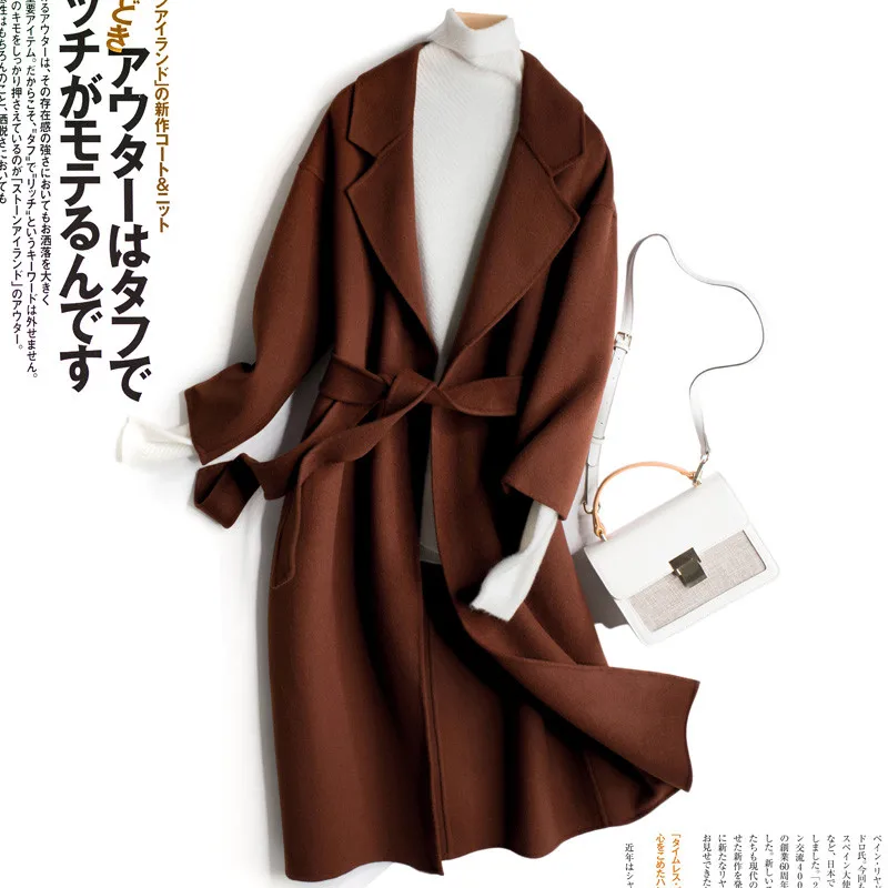 Осень зима 2019 новое женское двухстороннее шерстяное пальто Модное Длинное