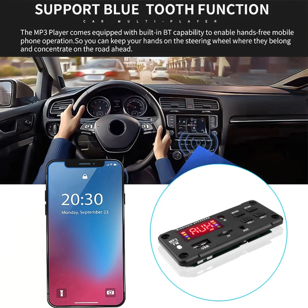 Bluetooth 5.0 LED Display Infrared Button/Remote Control MP3 Decoder Board FM Radio TF USB AUX Audio Module for Car Speaker |