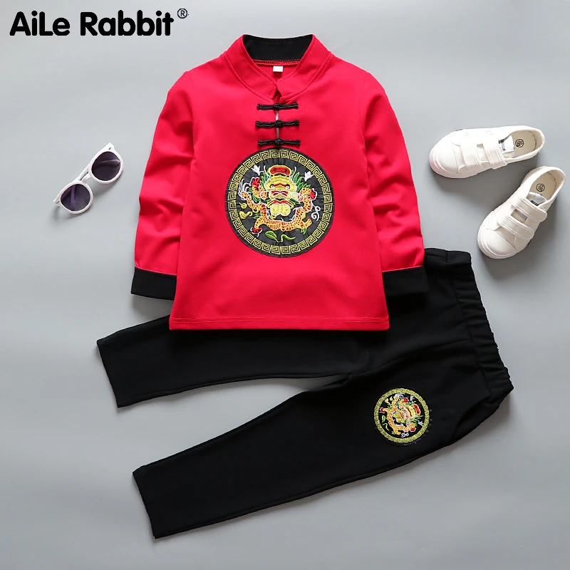 Осень 2019 китайские ветрозащитные брюки для мальчиков Вышитый Костюм раньше