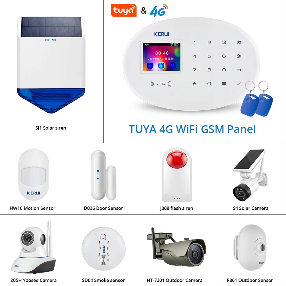 Беспроводная домашняя сигнализация kerui Tuya 4G W20 Wi-Fi GSM SMS охранная система для дома с