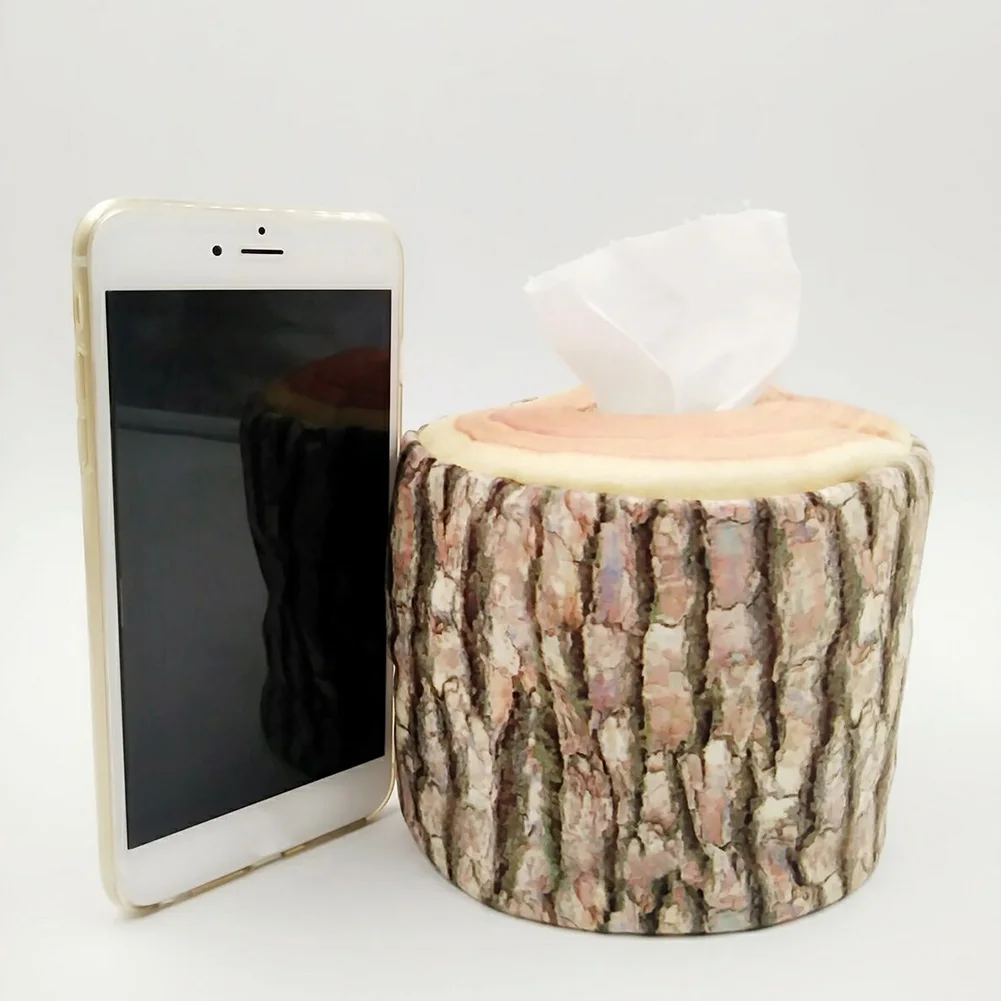 Arts Craft Party Short Plush Tree Bark Storage Washable Lightweight Decorative Simulation Tissue Box Office Napkin Paper Cover |