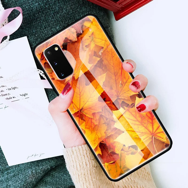 

Leaves Maple Leaf Autumn Glass Cases For Samsung Galaxy S20 Ultra S10 5G S10e S9 S8 Plus Note 8 9 10 Lite Phone Coque Casos