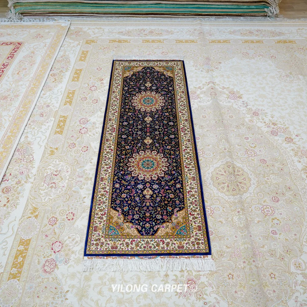 Yilong 2 'x 6' коврик Тебриз синий ручной работы с узлом Восточный (ZQG511A)|tabriz carpet|hand