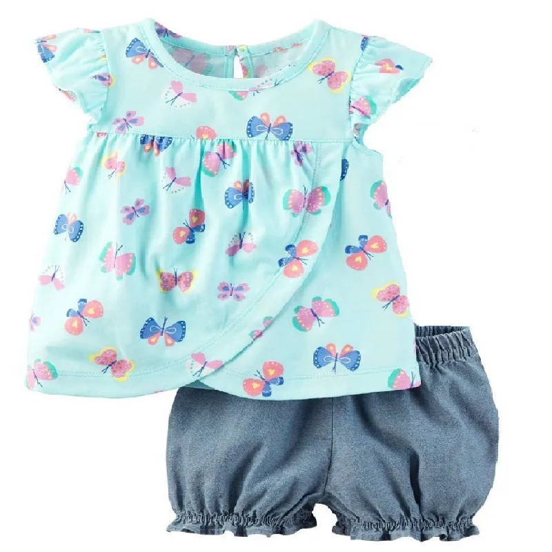 Giraffe Baby Girls 2-Pieces Clothes Suits Summer Children Pajamas Sets Leopard Girl T-Shirt Short Pants Cotton Blouses Outfits | Детская