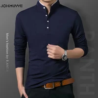 johmuvve new men round neck long sleeved t shirt pure color casual business work fashion trend all match men four seasons