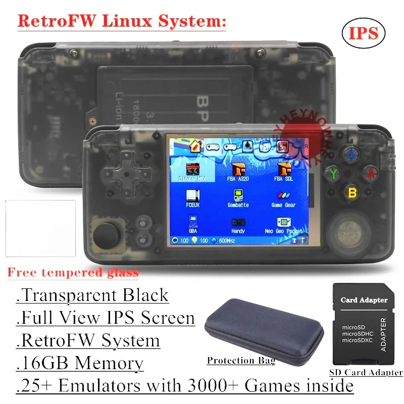Black 16GB RetroFW Ips экран Двойная система RS97 Ретро игровая консоль Linux система DIY RS-97 портативный мини портативный игровой плеер встроенный 13000 игр - Цвет: Black 16GB RetroFW
