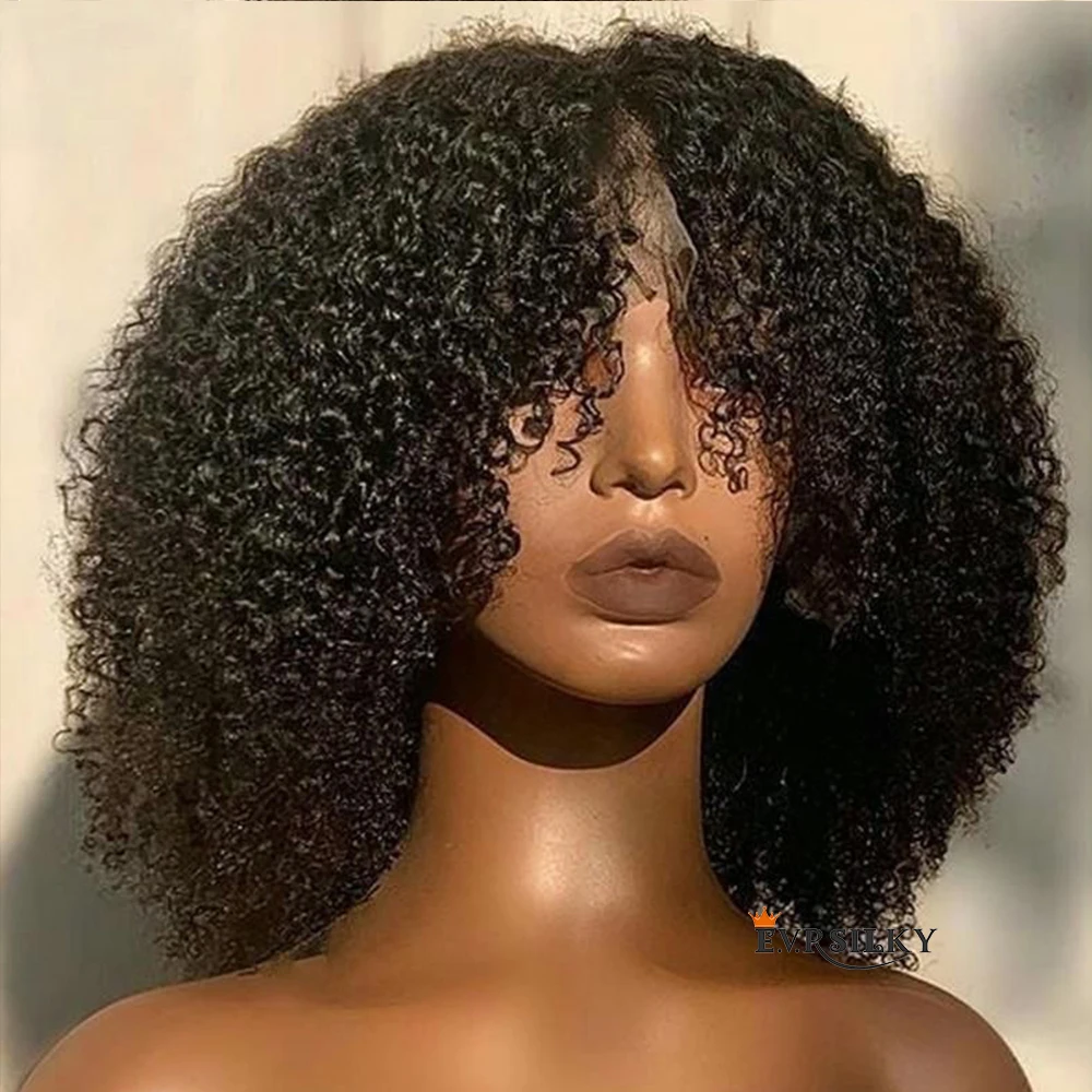 

Afro Kinky Curly 360 Lace Frontal Wig Indian Remy Human Hair 200Density HD Transprent Lace Front Human Hair Wigs with Bangs