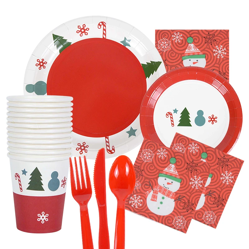 

Merry Christmas Disposable Tableware Set Paper Cups Plates Napkin New Year Navidad Natal Noel Party Decoration Supplies 1-12Pcs
