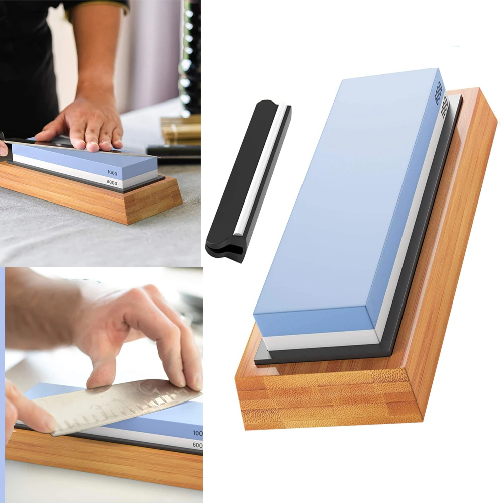 

Sharpening Stone Kit 2 Side Grit 1000/6000 White Corundum Waterstone Kitchen Sharpener With Base Professional Whetstone Kit