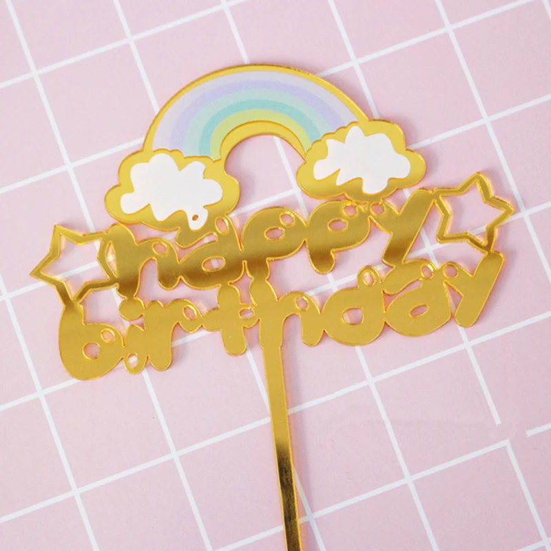 goldrainbow Золотой Единорог акриловый Топпер для торта Фламинго С Днем Рождения Кекс Топпер для свадьбы детский душ русалка украшения для торта для вечеринки - Цвет: goldrainbow