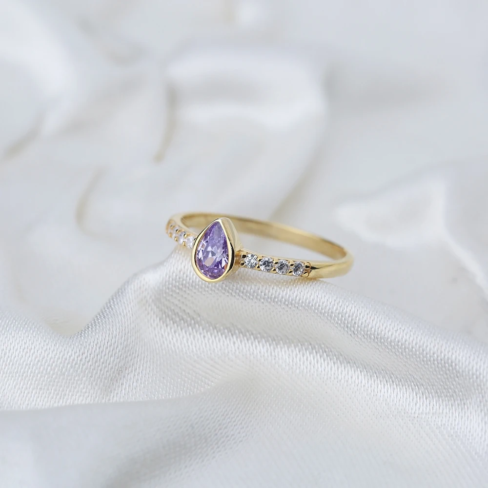 

Silver Teardrop Ring Amethyst Stone 925 Silver Sterling Amrthyst Drop Stone Ring