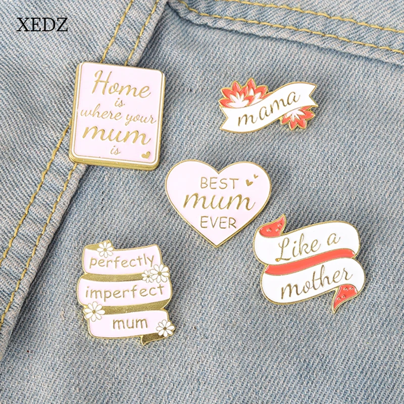 XEDZ Fashion New Books Best Mum/Mum Is Home Enamel Pendant Children Cartoon Mother's Day Pin Flower Love Badge Jewelry Gift
