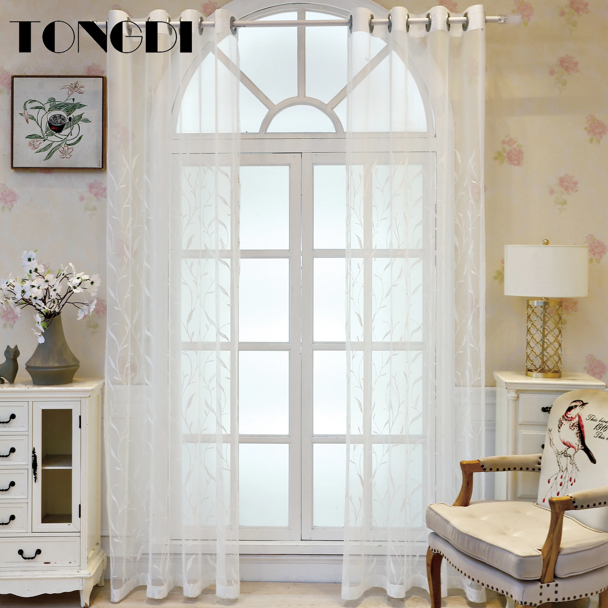 TONGDI Белый Тюль с вышивкой занавеска элегантные цветочные листья прозрачное