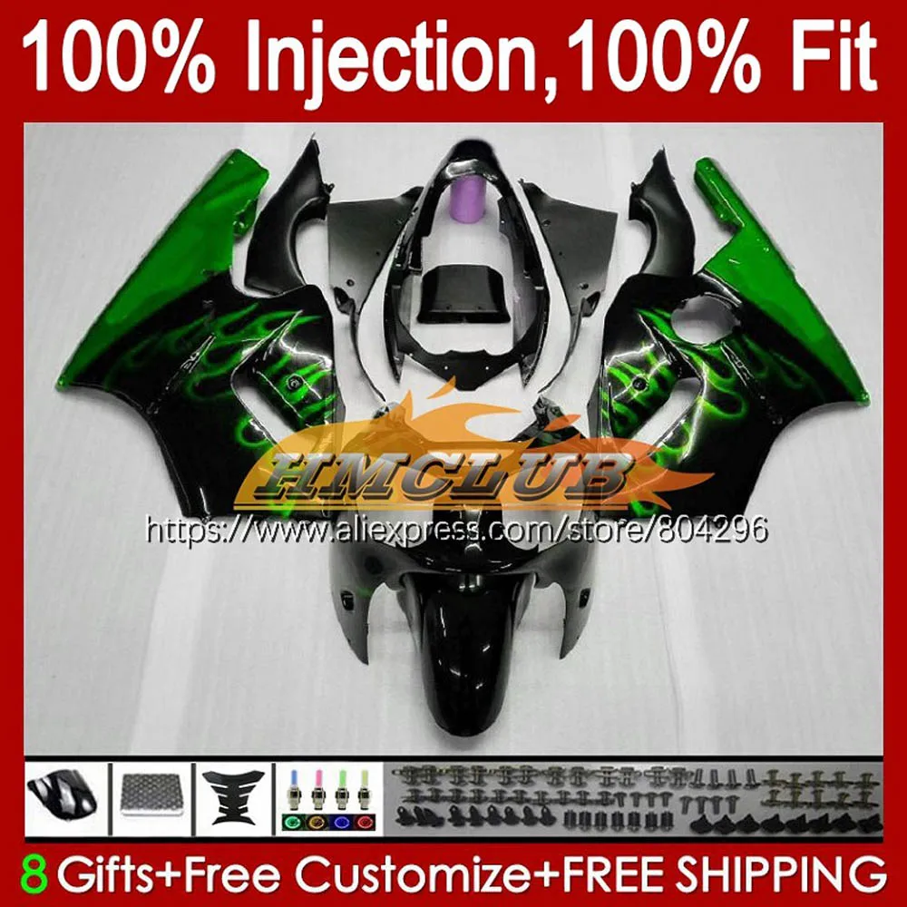 

Инъекция для KAWASAKI NINJA ZX-12R ZX 1200 12R 1200CC зеленое пламя 2000 2001 89No.72 ZX 12 R ZX1200 C ZX12R 00 01 OEM обтекатель