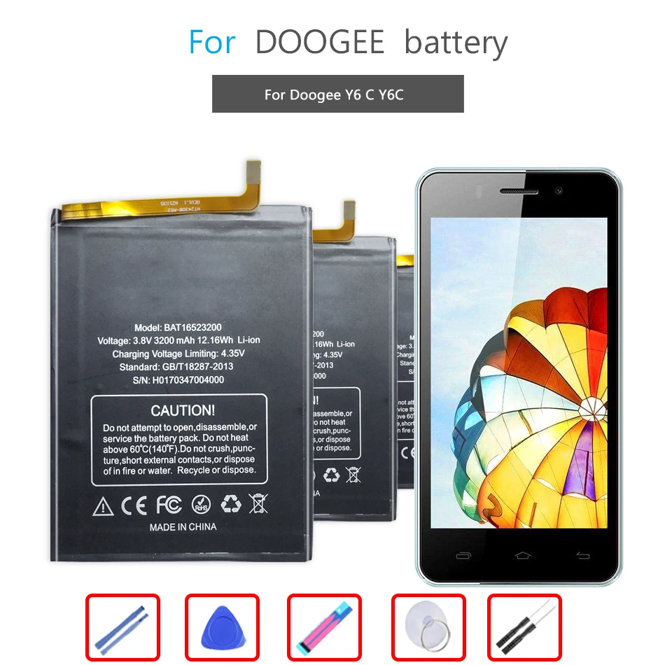

Аккумулятор BAT16523200 3200 мАч Для Doogee Y6 C Y6C, 5,5 дюйма, фотоаккумулятор