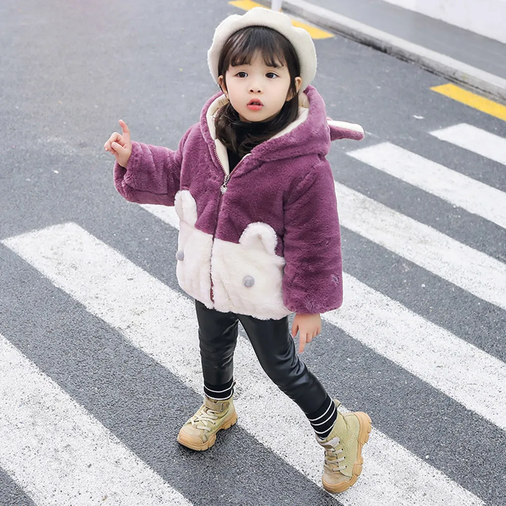 JAYCOSIN Toddler Baby Girls Winter Cartoon Faux Fur Windproof Coat Hooded Warm Outwear Jacket | Детская одежда и обувь