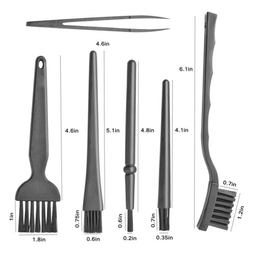 

6 in 1 Plastic Small Portable Handle Nylon Anti Static Cleaning Brush Kit Black