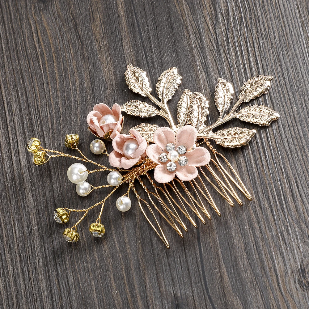 MOLANS Luxury Hairpin For Women Hair Combs Headdress Prom Bridal Wedding Crown Elegant Hair Accessories Gold Leaves Headwear 1PC