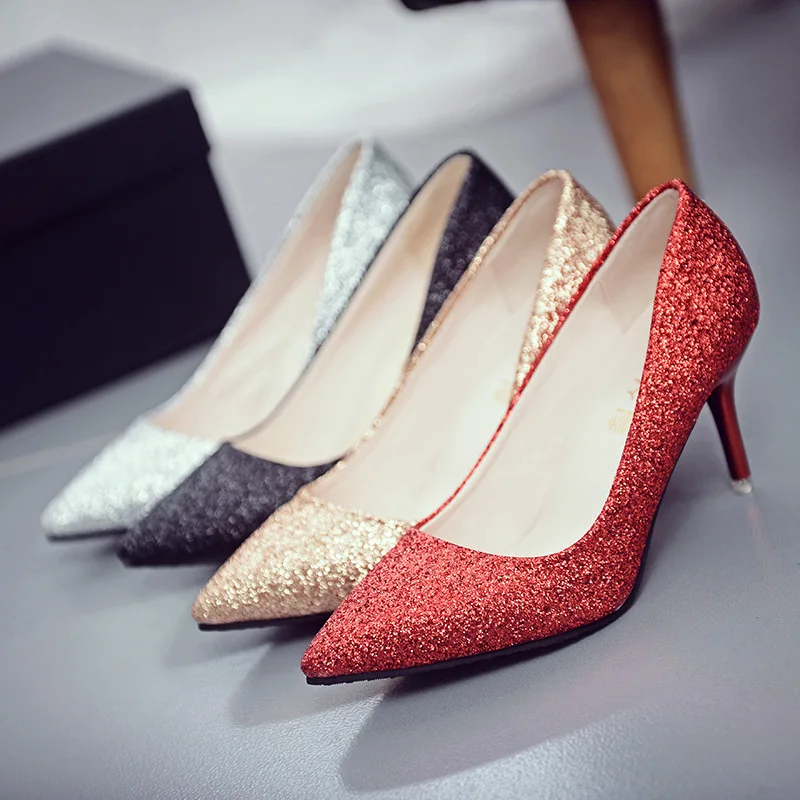 

Shallow Mouth Stiletto Shoes 2021 New Series Low Heel Pointed Toe Small Heel Gold And Silver Bridesmaid High Heel Stiletto High