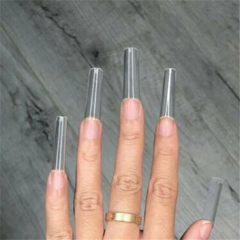 500Pcs Clear Natural Long C-Curve Tubular Extra Long Square Nail Tips Extension French Ballet Coffin Manicure Tool Artificial