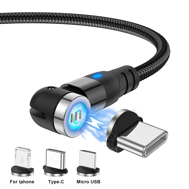 

LUPWAY 540 Rotate Magnetic Cable 3A Fast Charging Micro USB Type C Cable Magnetic Charger Cable For iPhone 11 Huawei Samsung