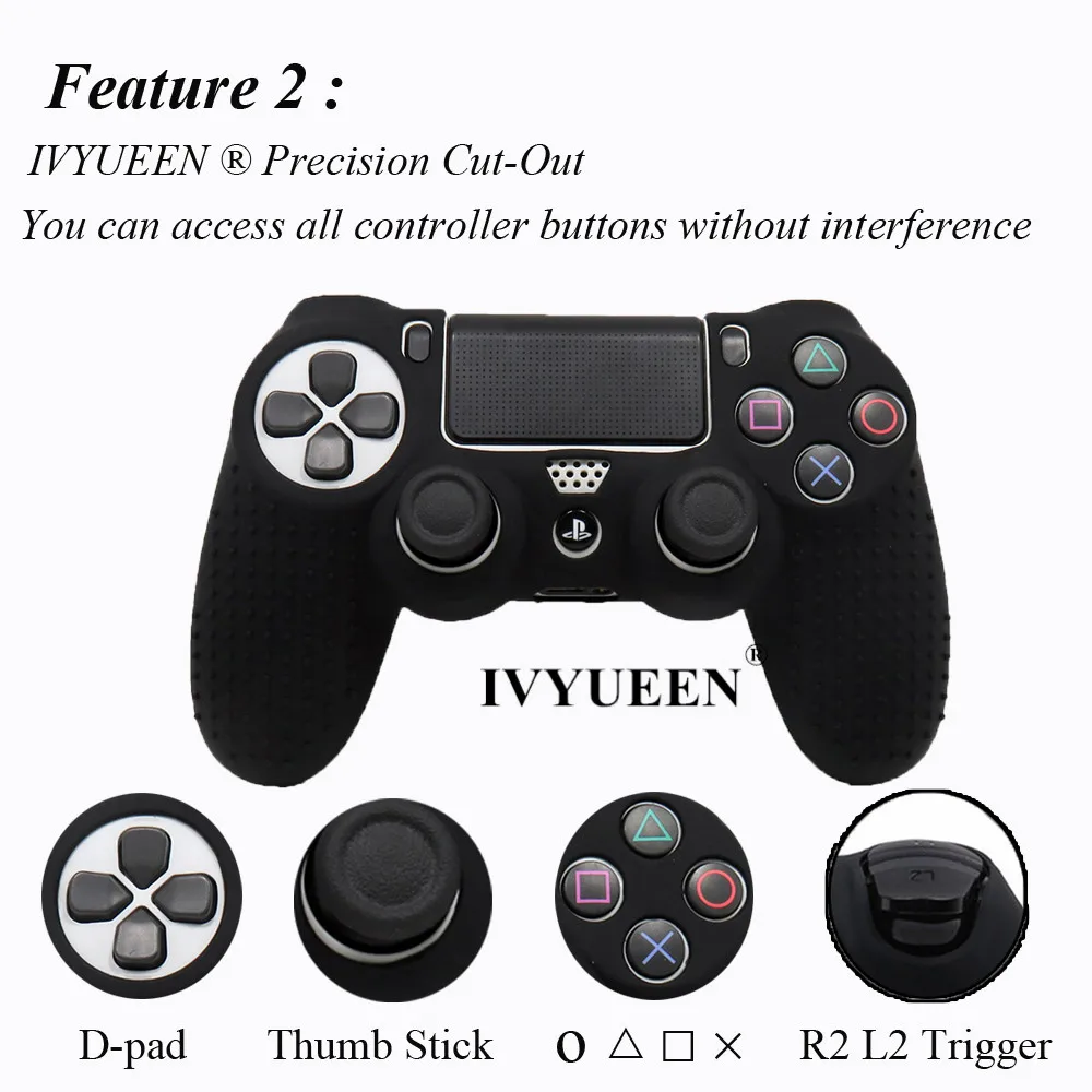 Фото IVYUEEN for PlayStation Dualshock 4 PS4 Pro Slim Controller Anti-slip Silicone Case Skin & 8 Analog Thumb Sticks Grip Cover Caps IVYUEEN for PlayStation Dualshock 4 PS4 Pro Slim Controller Anti-slip Silicone Case Skin & 8 Analog Thumb Sticks Grip Cover Caps