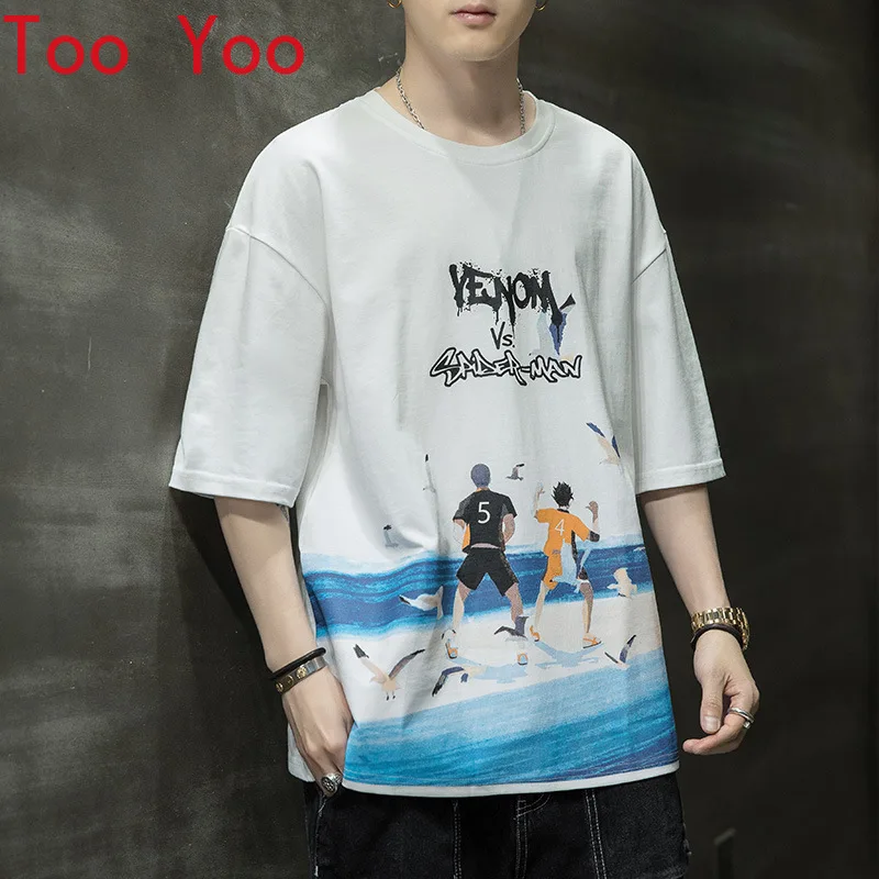 

2021 Summer Pullover Cartoon Short Sleeve White Teenage Leisure T-Shirt men clothing best seller retro t shirt t shirt