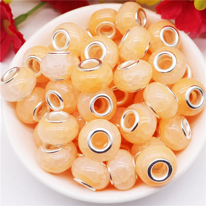 

10Pcs DIY Resin Beads Large Hole Murano Spacer Beads Double Core Fit European Pandora Charm Bracelet Necklace for Jewelry Making